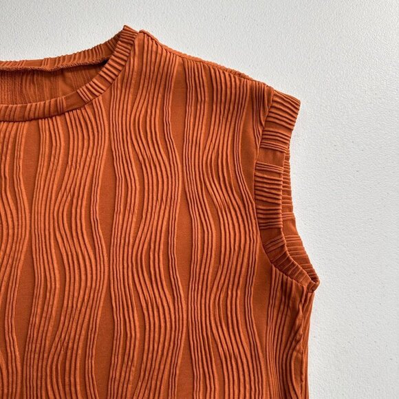 Womens Rust Textured Sleeveless Top XL Orange Ribbed Summer Blouse Relaxed Fit - Picture 8 of 8